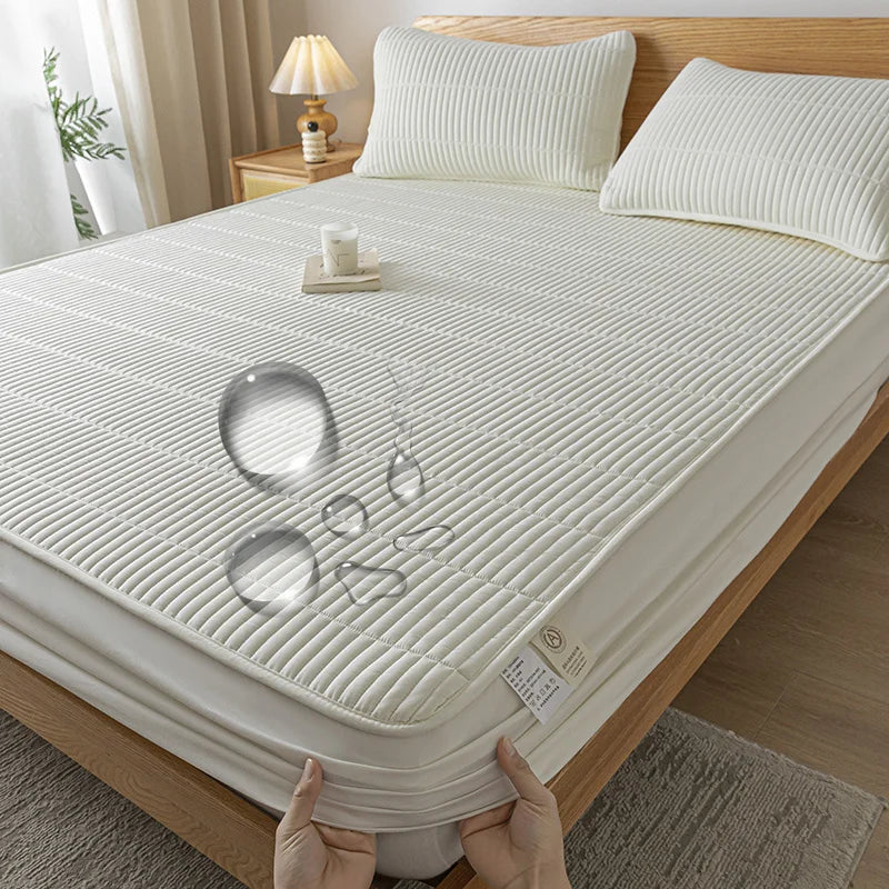 Waterproof Thickened Mattress Pad Protector – Embroidered Breathable Fitted Bed Cover, 140–180x200cm