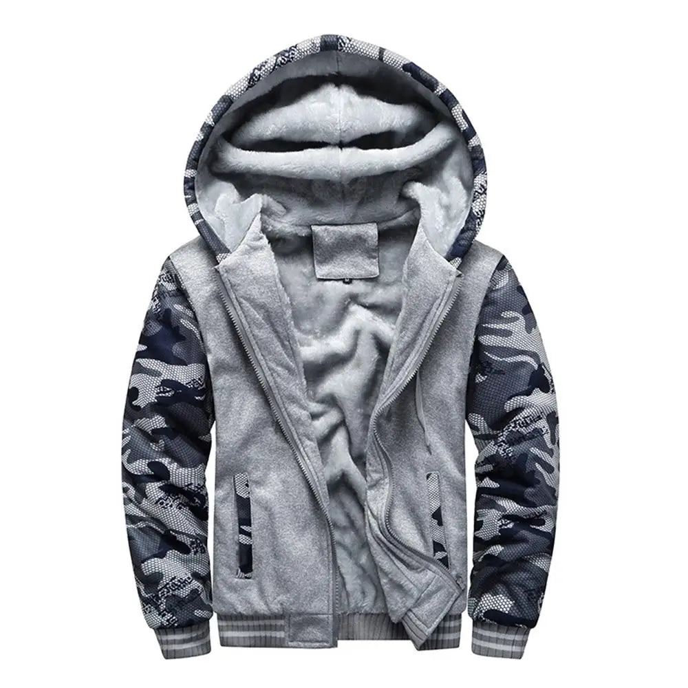Men's Camouflage Fleece Jacket – Hooded Winter Layer