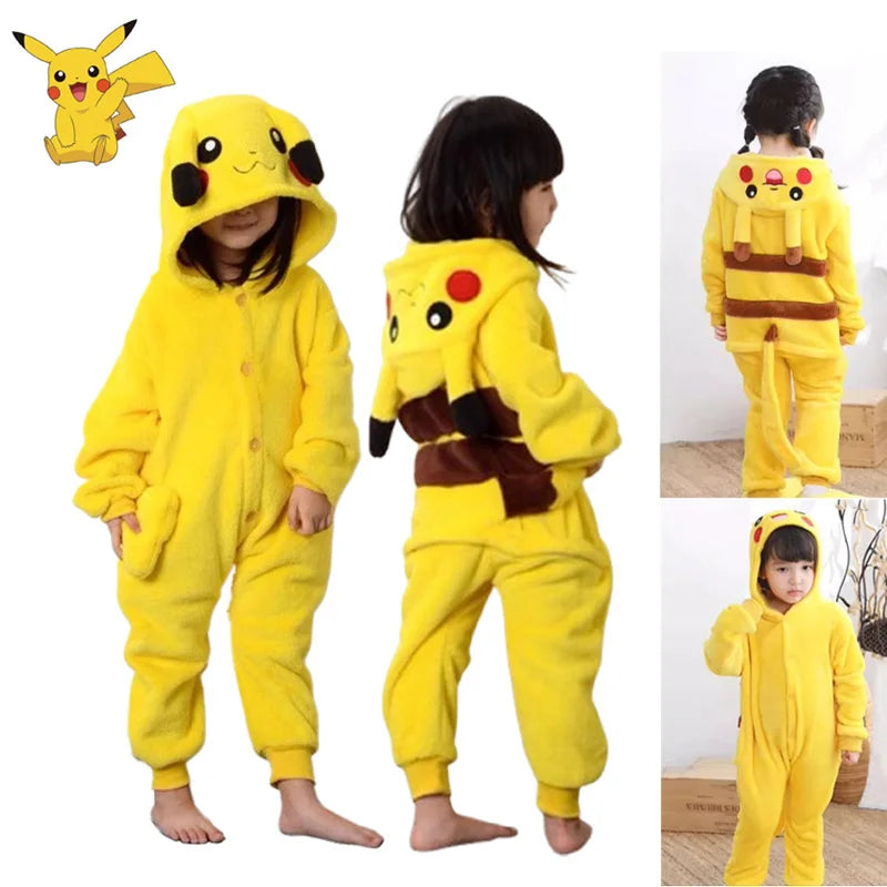 Kids' Pokémon Pikachu Warm Flannel Onesie Pajamas | Hooded Animal Cosplay Sleepwear
