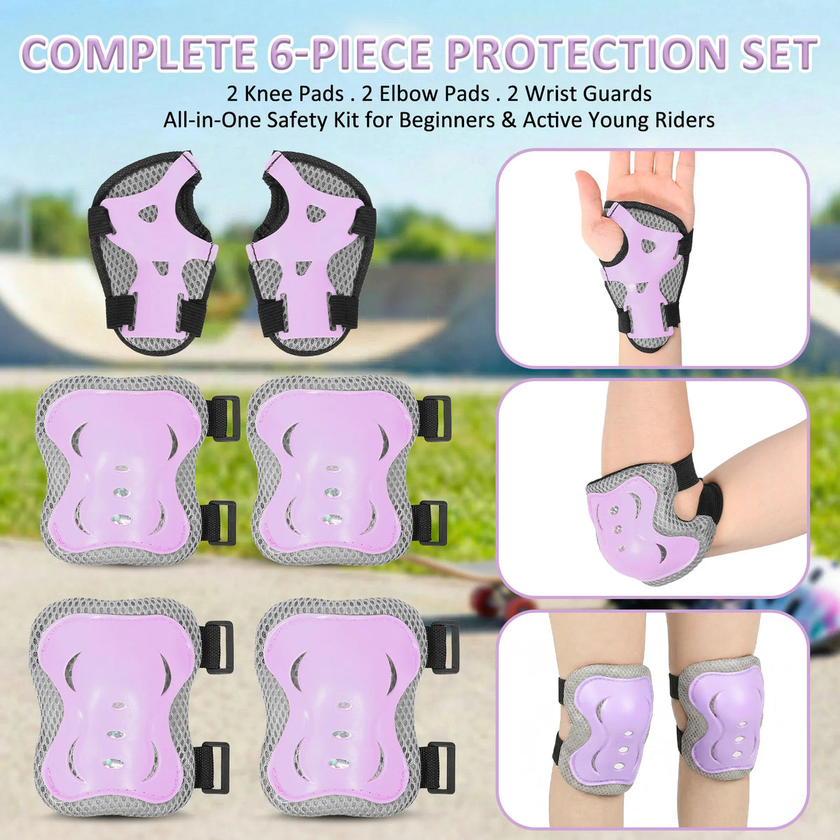 6-Piece Kids Protective Gear Set – Knee Pads, Elbow Pads & Wrist Guards for Bike, Skateboard & Skating