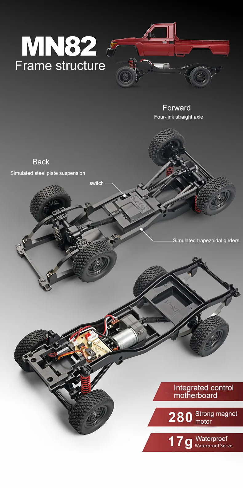 MN82 1:12 Scale 4WD RC Off-Road Crawler – 2.4G RTR Proportional Remote Control Car