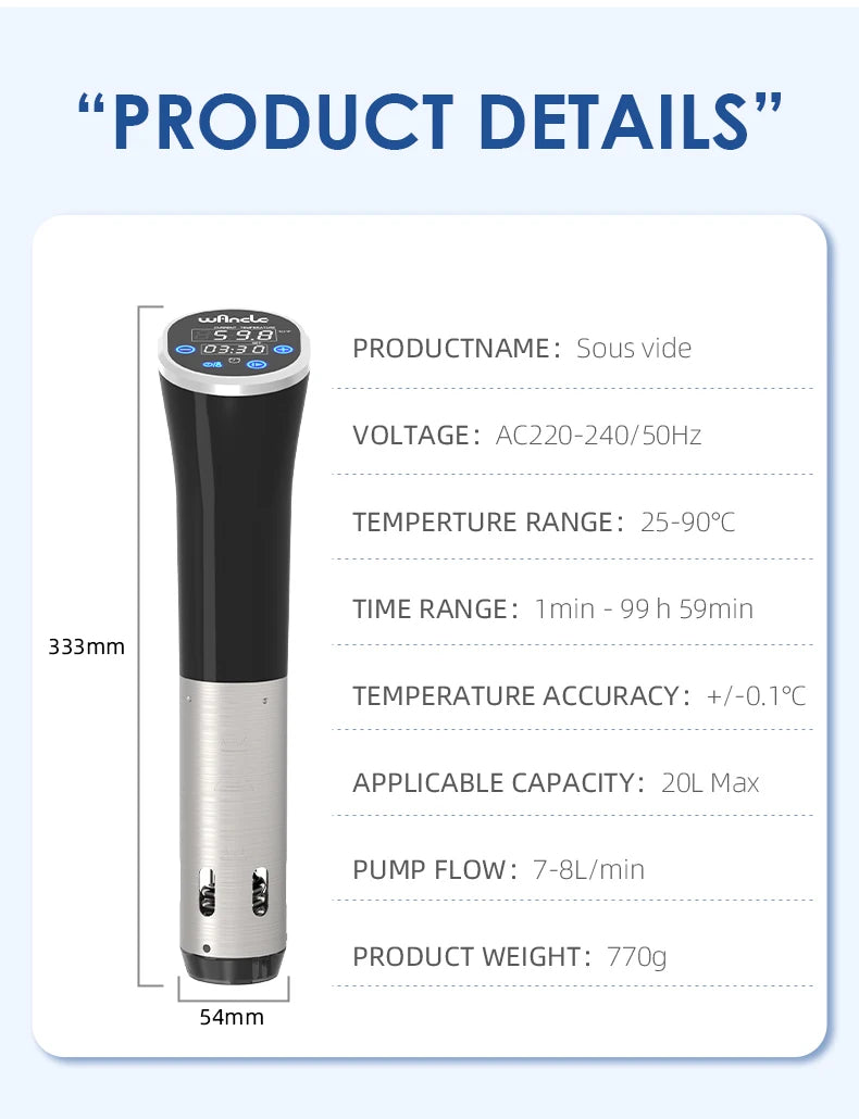 Wancle 1100W Sous Vide Cooker – LCD Touch Immersion Circulator, IPX7 Waterproof Precise Cooking
