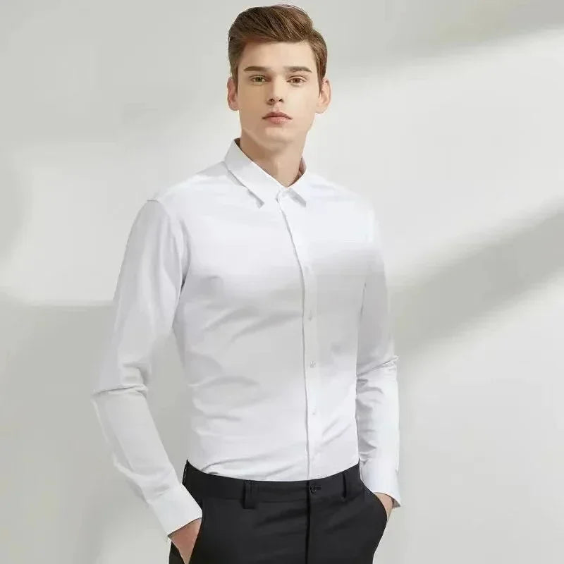 Men's Non-Iron Business Stand Collar Dress Shirt — Wrinkle-Free Formal Shirt