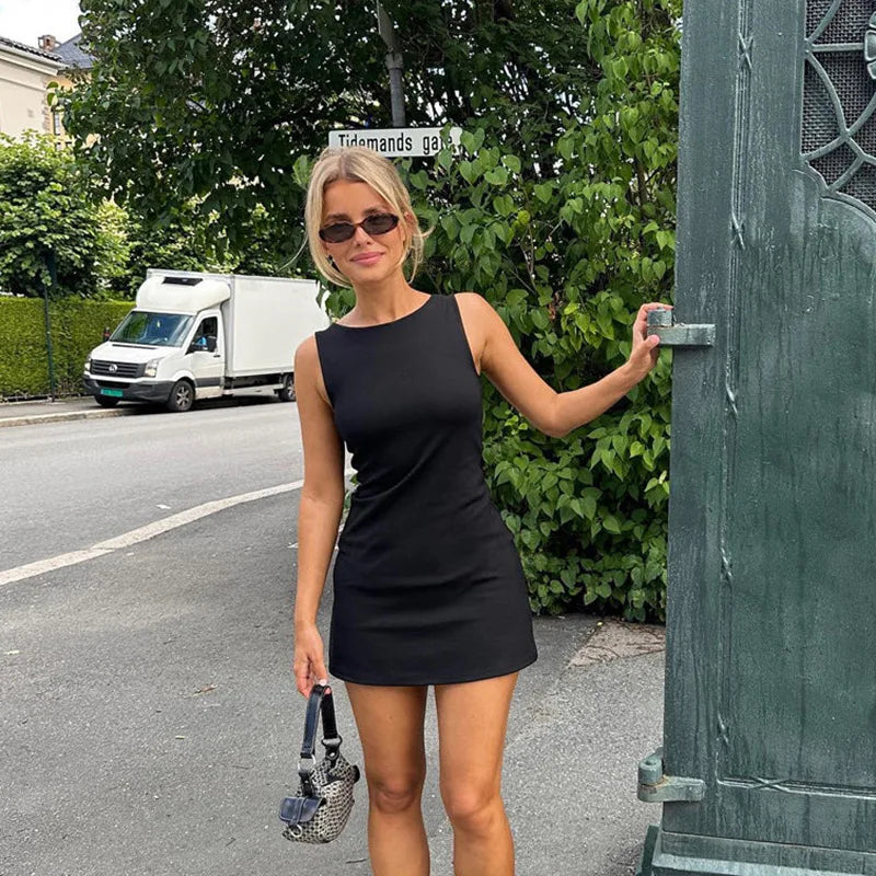 Sleeveless Knit Slim A-Line Mini Dress — Y2K Streetwear Summer Dress