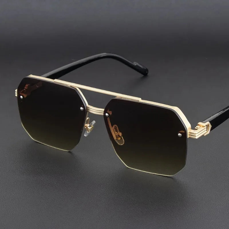 Men's Square Half-Frame Metal Sunglasses – UV400 Photochromic Retro Fashion Eyewear, 5 Lens Colors