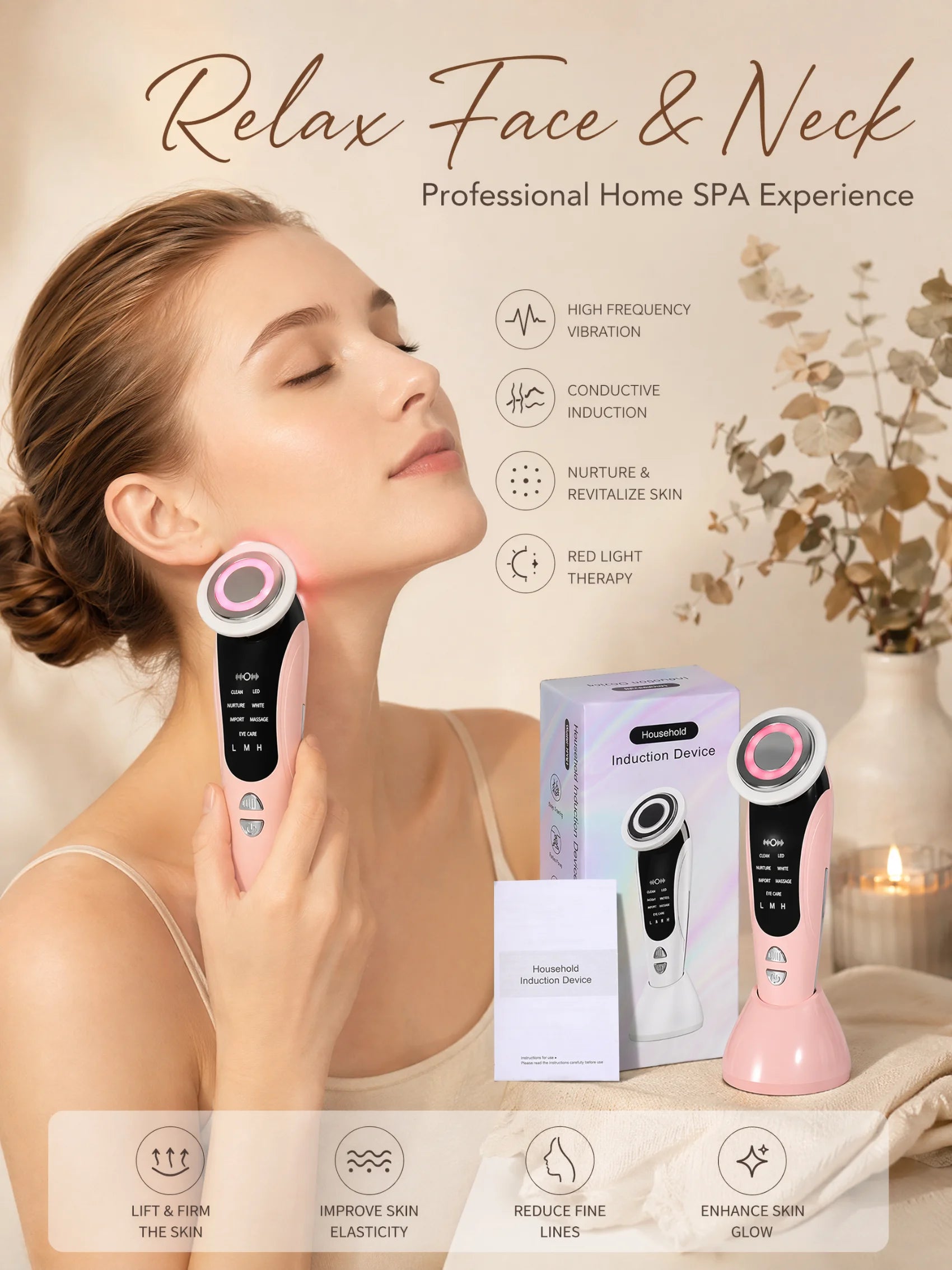 7-in-1 LED Facial Beauty Device – Cleansing, Serum Infusion, LED Light Therapy & Eye Care Massager