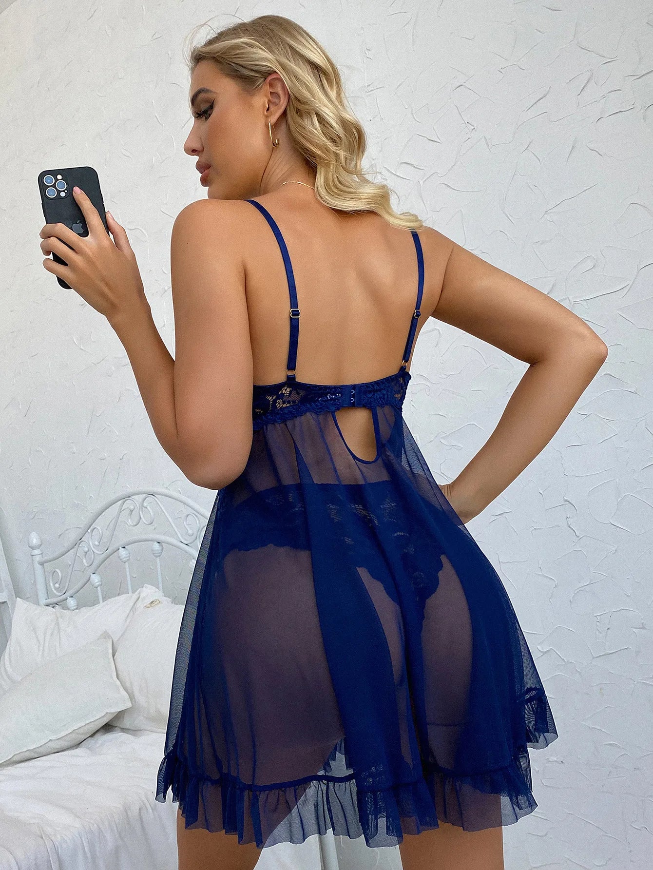 Women's Plus Size Lace Nightgown Set | Transparent Ultra-Thin Mini Pajama Dress