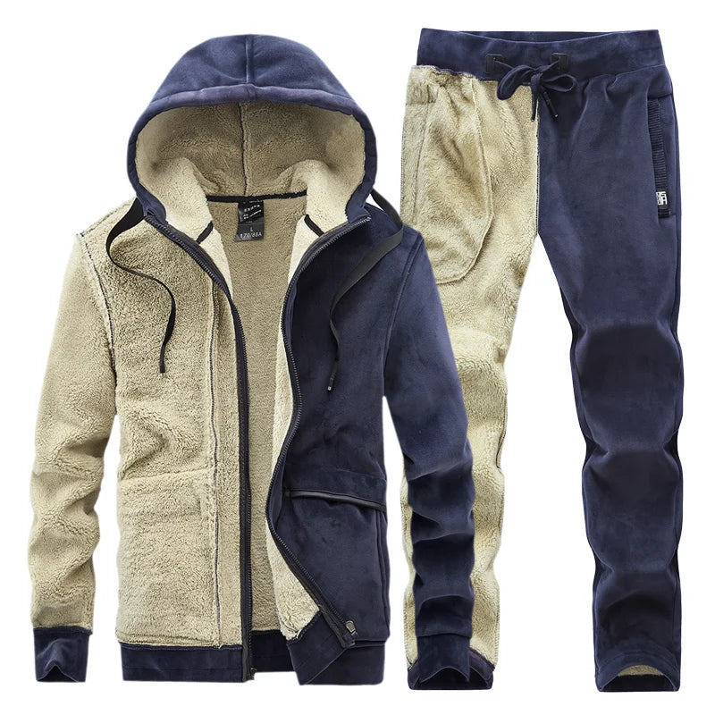 Men's Fleece Hooded Warm Tracksuit – Thick Winter Hoodie & Sweatpants Set