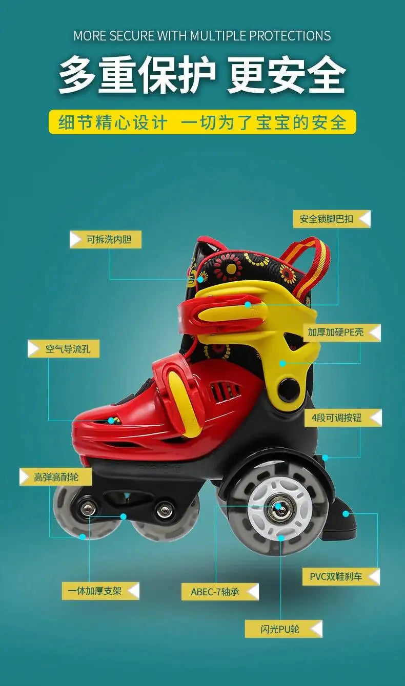 Children's 3-Wheel Inline Adjustable Roller Skates – High Elastic PU, Size 27-34, for Ages 2-8 Beginner Kids