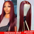 99J Red Burgundy Straight Lace Front Wig | 200% Density 13x4 13x6 HD Transparent Colored Human Hair Pre-Plucked