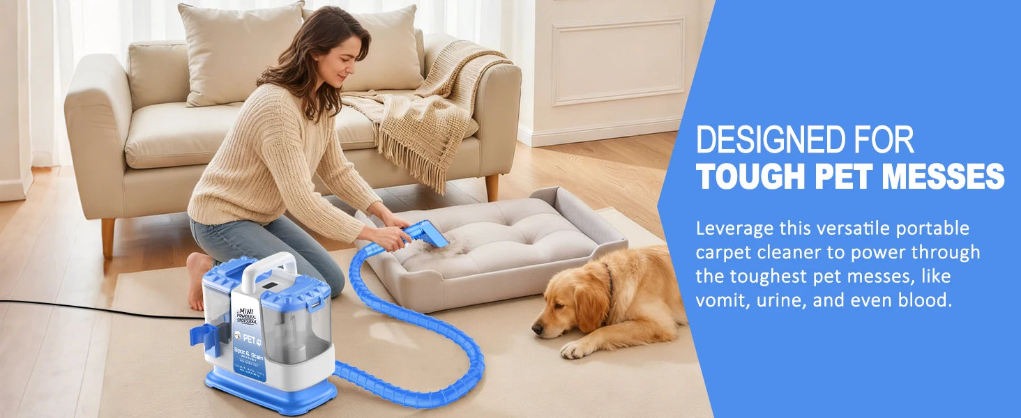 Carpet & Upholstery Cleaner Machine — 32Kpa Powerful Suction, 5 Cleaning Tools, Lightweight for Rug, Car Seats, Pets & Stairs