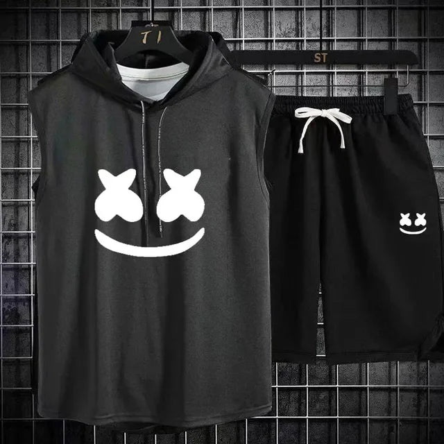 Men's Short Sleeve T-Shirt & Elastic Waist Shorts Casual Sport Set
