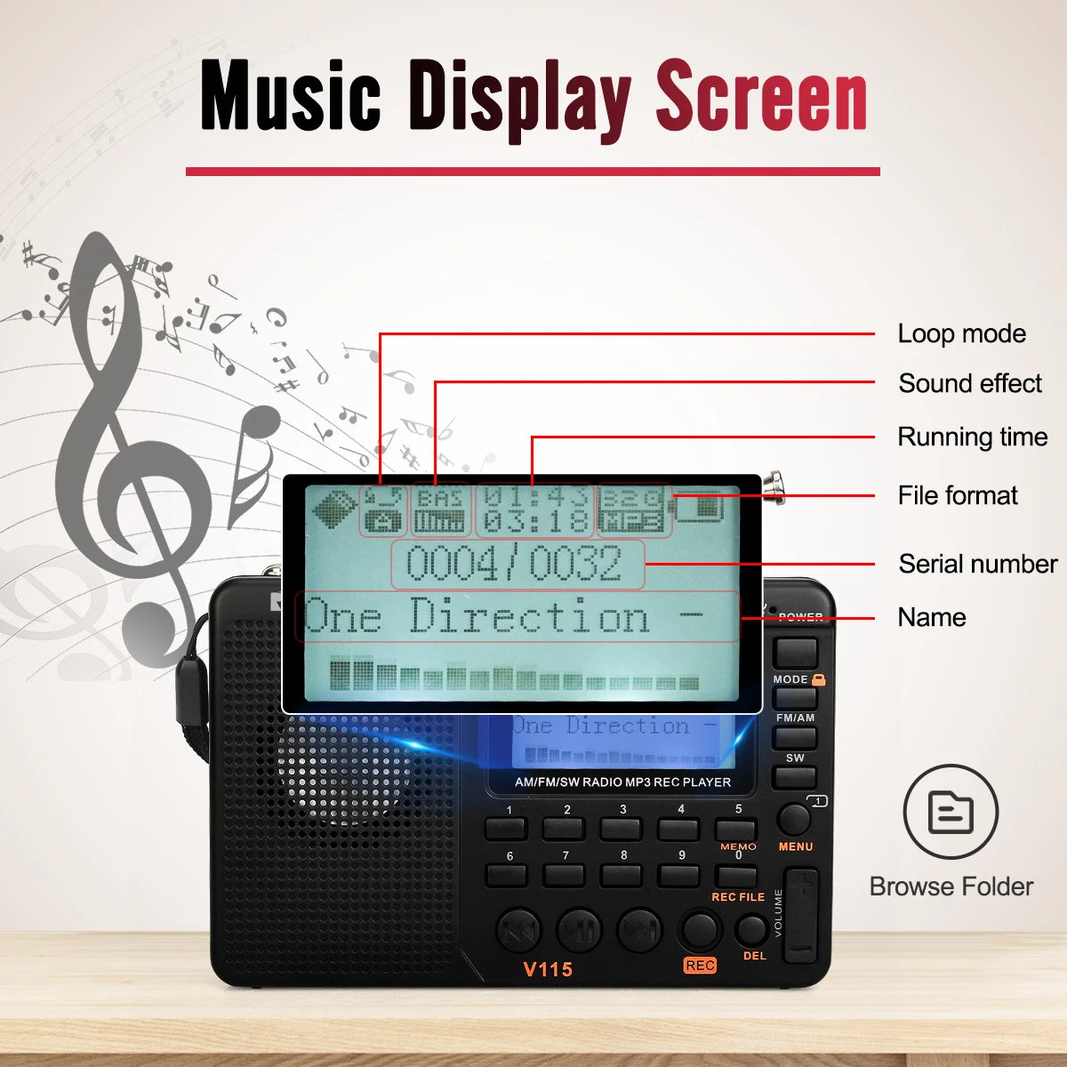RETEKESS V115 Portable FM AM SW Radio — Rechargeable with USB