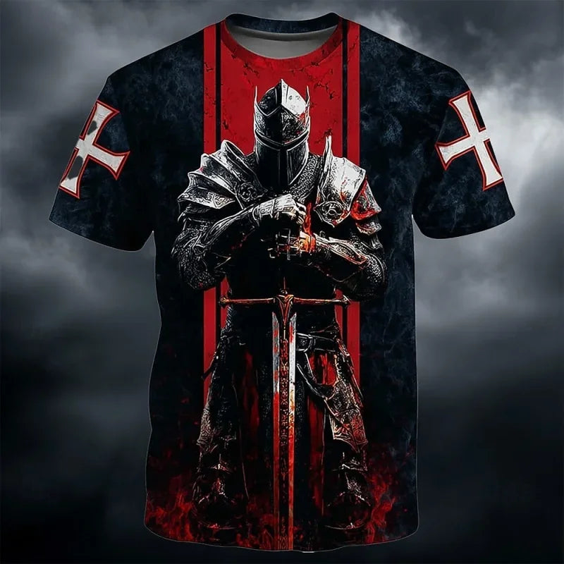 3D Print Templar Knight Warrior T-Shirt — Medieval Graphic Short Sleeve Tee