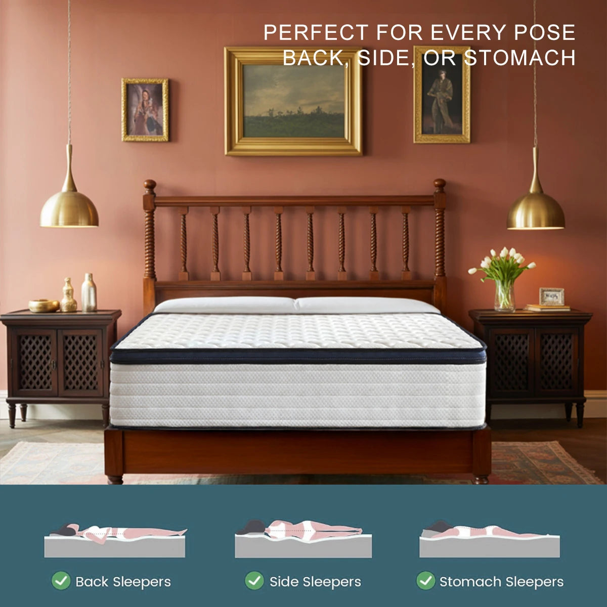 10/12/14 Inch Queen Size Hybrid Mattress — Medium Firm, Pressure Relief, Cool Sleep & Motion Isolation