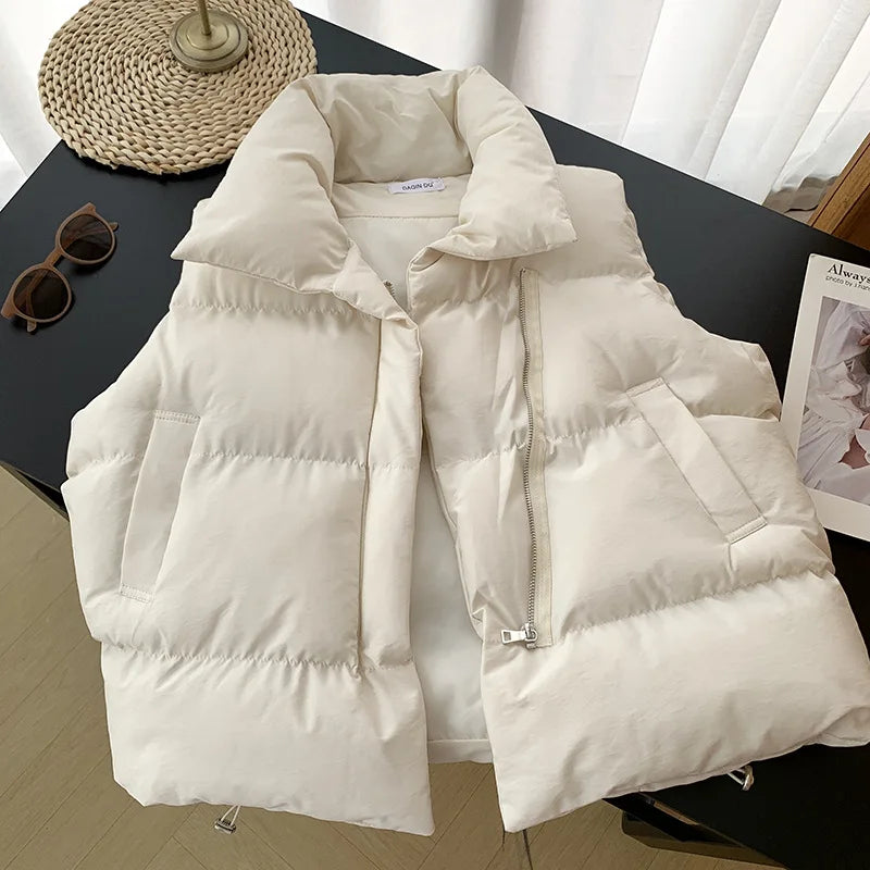 Women's Sleeveless Down Vest – Thick Zip-Up Adjustable Waist Winter Outerwear