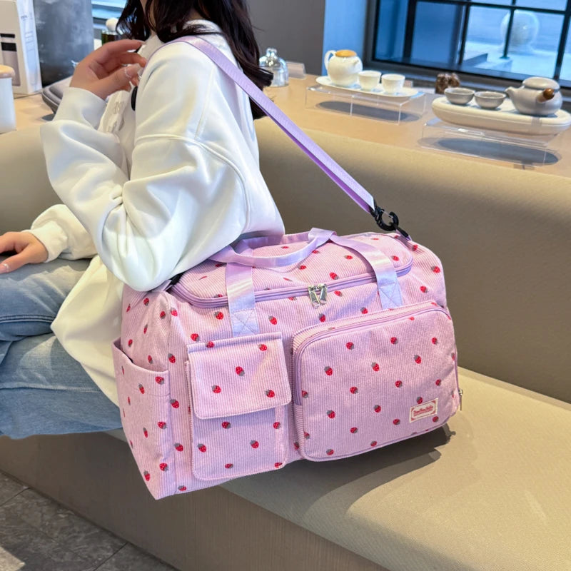 Corduroy Travel Tote Bag Large Capacity Carry On Travel Bag With Shoe Compartment Sports Fitness Bags For Women Duffle Bags