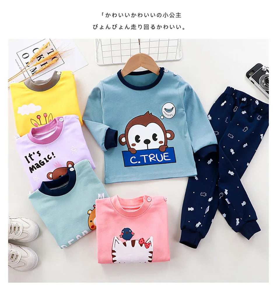 Kids' Unisex Cotton Cartoon Pajama Set | Soft Warm Sleepwear for Boys & Girls
