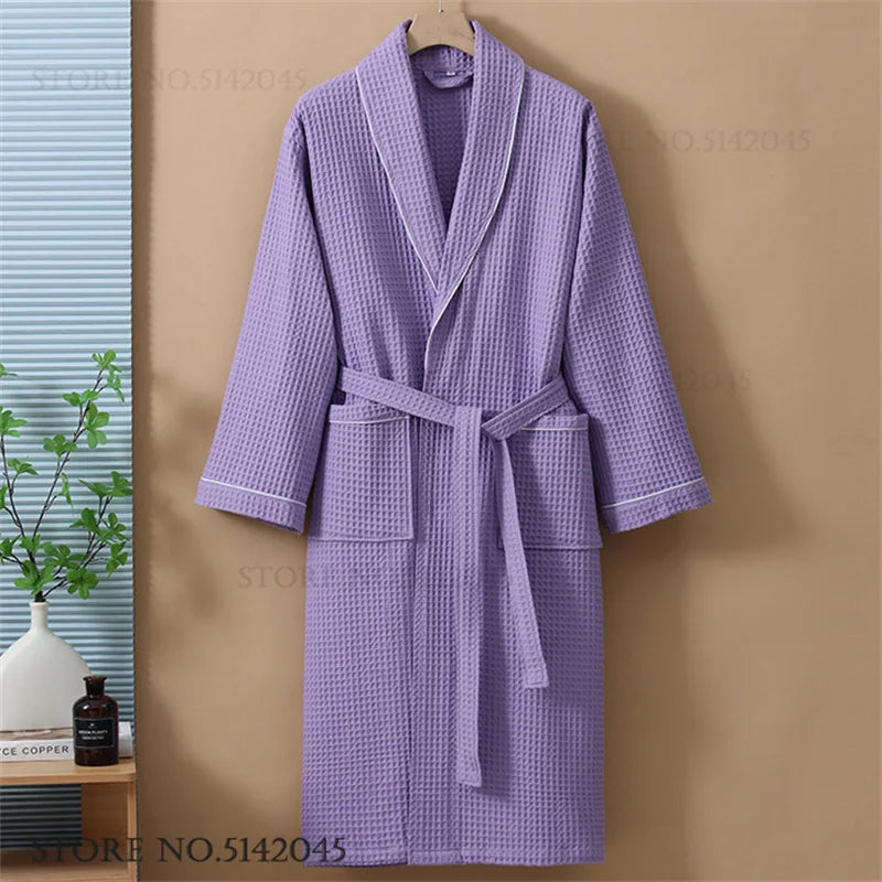 100% Cotton Waffle Couple Robe | Kimono Yukata Loungewear Bathrobe for Women & Men