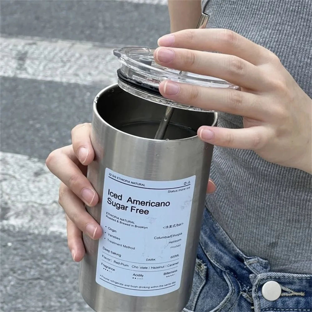 600ml Insulated Stainless Steel Thermos Coffee Mug with Straw – Vacuum Leak-Proof Travel Bottle, BPA-Free