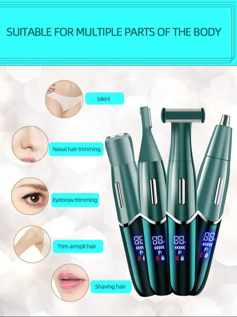 GZHJGOS 4-in-1 Electric Hair Trimmer for Women & Men – Face, Eyebrow, Nose, Body, USB Rechargeable