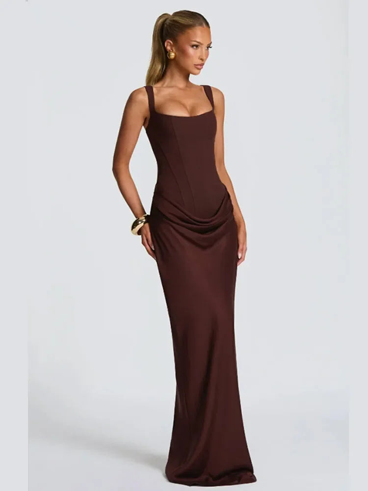 Sexy Strapless Pleated Maxi Dress – Off-Shoulder Backless High Waist Split Evening Party Gown
