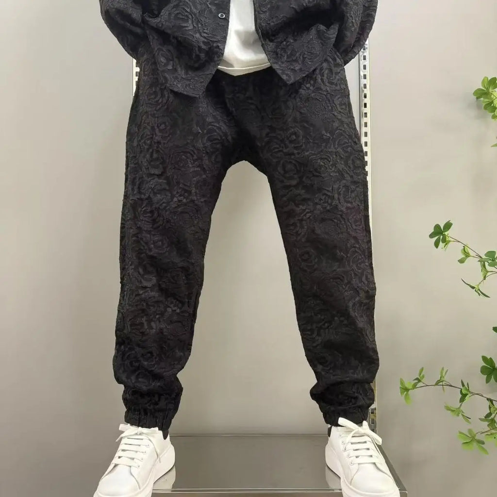 Men's Sporty Lapel Jacquard Long Sleeve Shirt & Pants 2-Piece Set – Spring Autumn Fashion