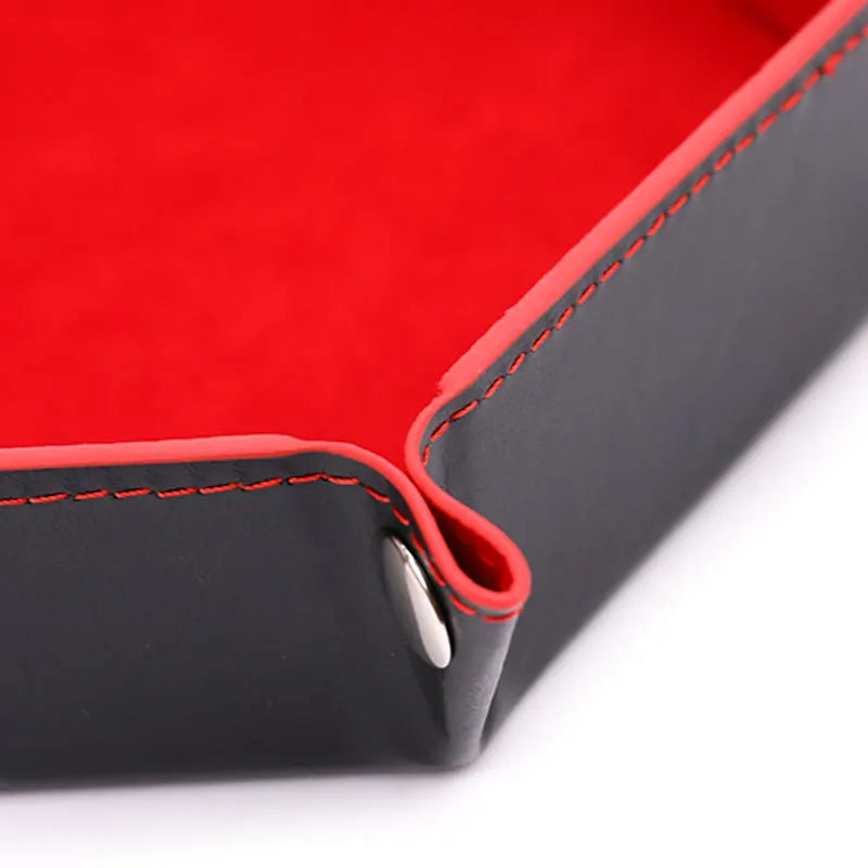 Foldable PU Leather Dice Tray – Hexagon & Square Folding Coin Tray for Dice Games