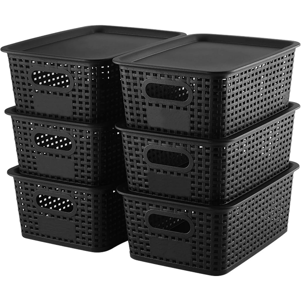 6-Pack Plastic Woven Storage Organizer Baskets — Kitchen & Sundry Boxes