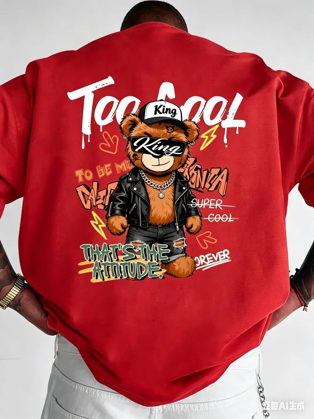 Men's Teddy Bear Skateboard Print T-Shirt — Breathable Lightweight Casual Street Top