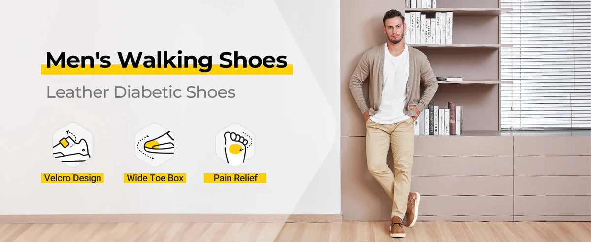 FitVille Men's Wide Diabetic Leather Shoes – Slip-On Orthopedic Footwear for Swollen Feet, Neuropathy & Foot Pain Relief