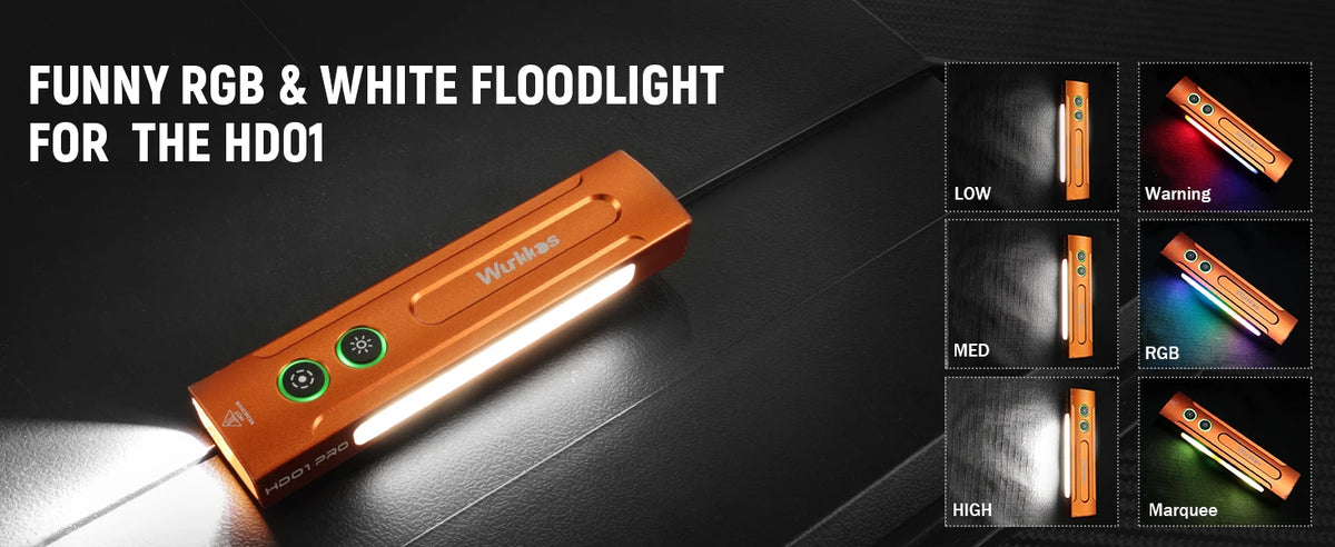 Wurkkos HD01 PRO – 1200 Lumen 4-in-1 Flat EDC Flashlight, White + UV + Green + RGB Side Lights, IP65