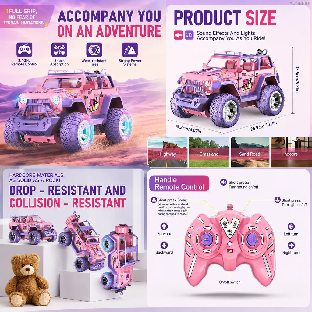 1:16 Pink Remote Control Car 2.4G_Hz Spray Music Light DIY Sticker Racing Car 1:18 Climbing Off-road Toy Car Kids Festival Gifts
