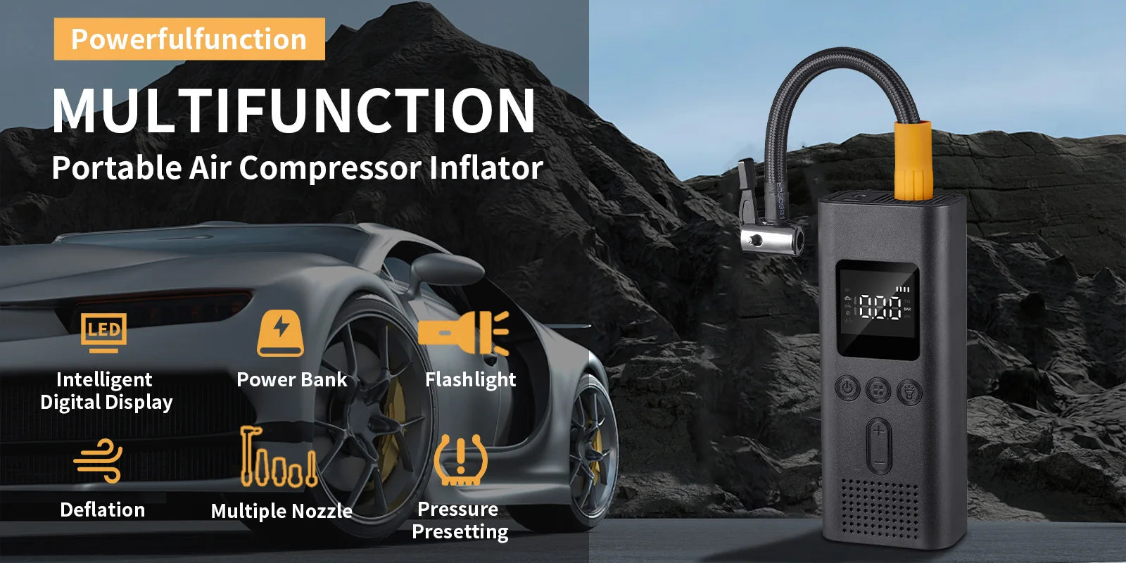 Cordless Portable Car Tire Inflator – Digital 150PSI Electric Air Pump for Cars, Bikes & More, 4000mAh or 6000mAh