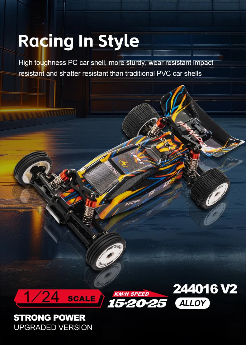 WLtoys 244016 V2 1:24 Scale 2WD RC Racing Car with Electronic Gyro – 25KM/H 3-Speed Remote Control