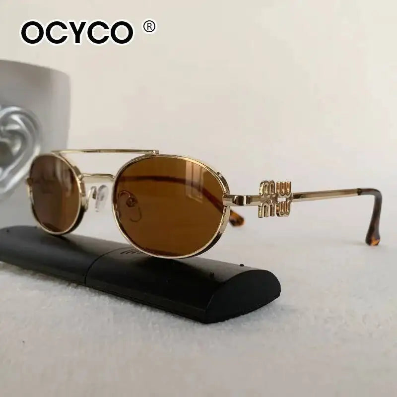 OCYCO Small Punk Oval Sunglasses | Metal Double Bridge UV Protection Designer Shades for Men & Women