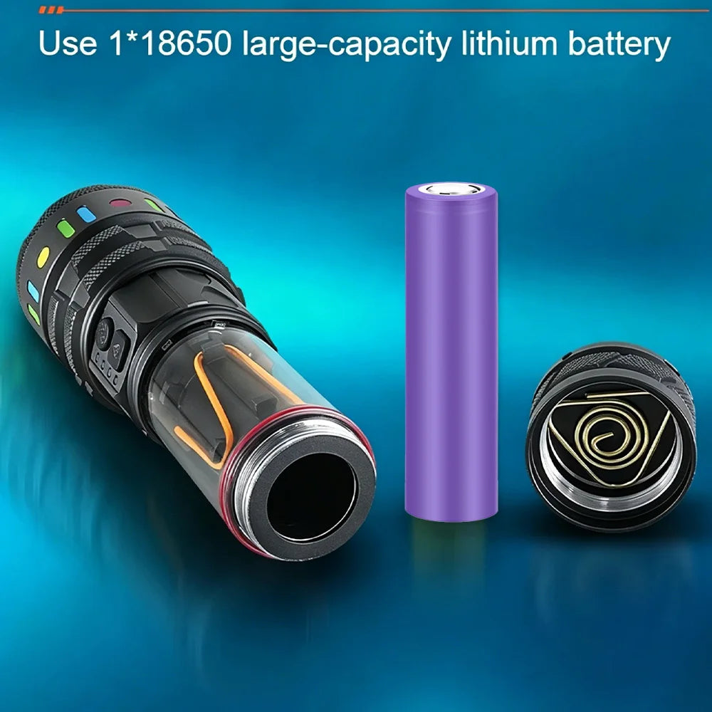 High Power White Laser Flashlight – Rechargeable Zoomable Waterproof Tactical Lantern