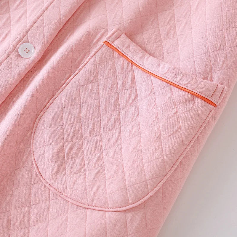 Women's Warm Cotton-Filled Bathrobe | Long-Sleeve Quilted Dressing Gown