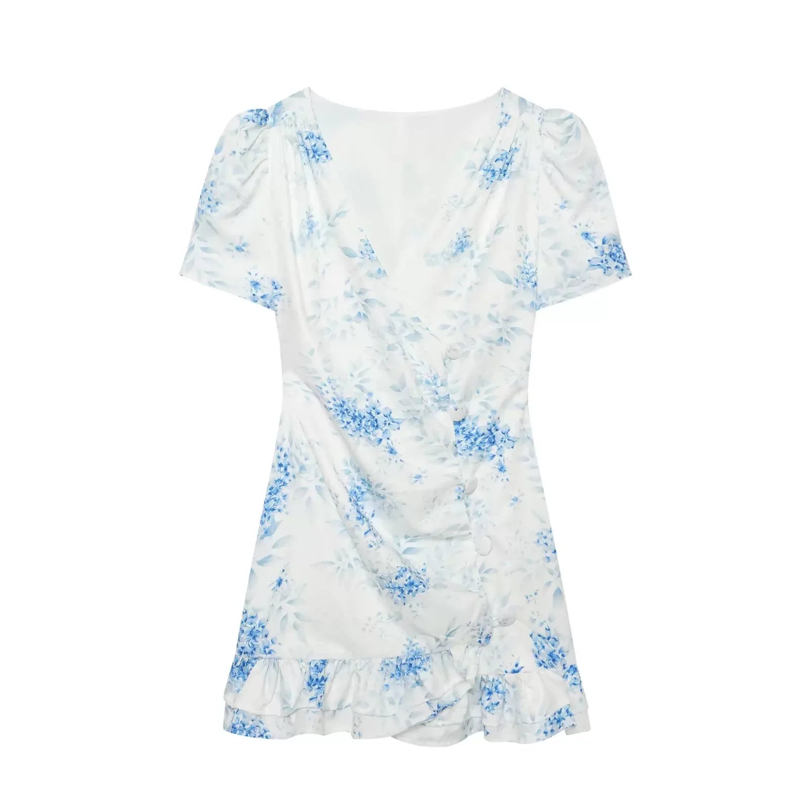 Women's Floral Ruffle Slim Dress – Deep V-Neck Double Layered Ruffled Hem Party & Daily Gown
