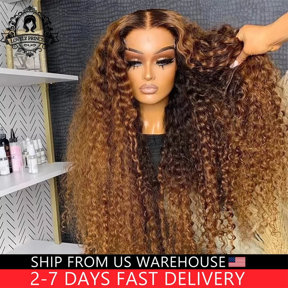 40 Inch Highlight Honey Brown Curly Lace Front Human Hair Wigs 13x6 Ombre Colored 13x4 Deep Wave Lace Frontal Wig 200 Density