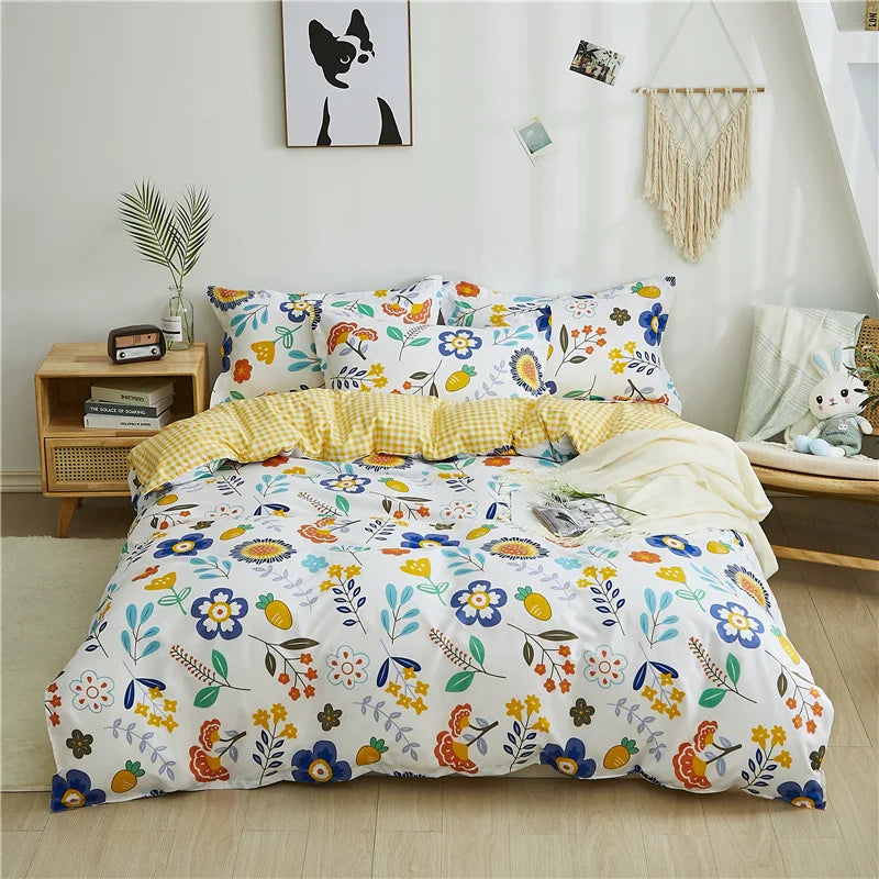 Cartoon Print Duvet Cover Set – Skin-Friendly 400TC Polyester, 3-Piece with 2 Pillowcases, 20 Designs & 4 Sizes