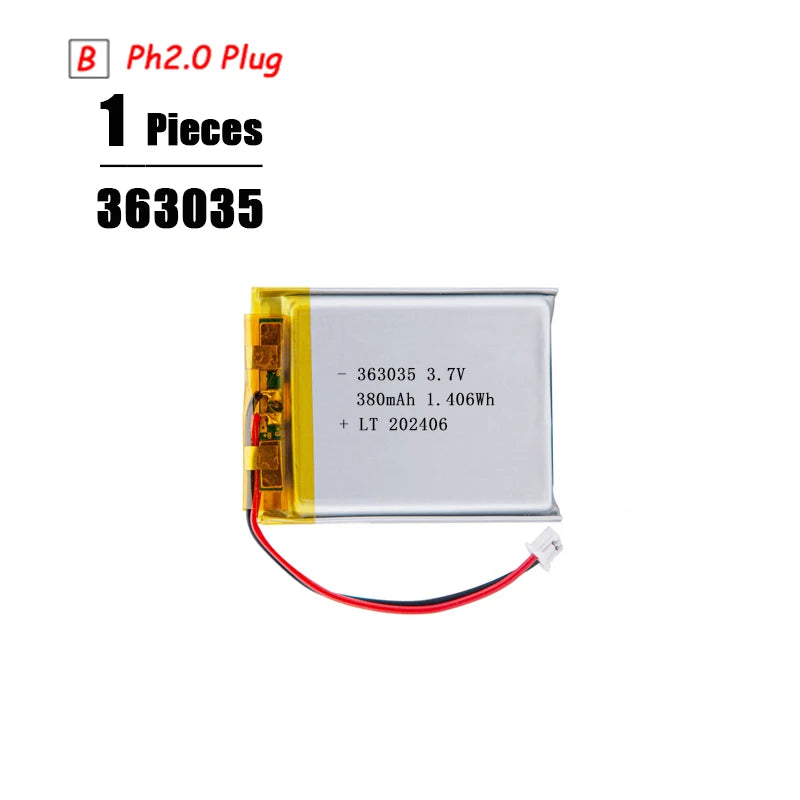 3.7V LiPo Rechargeable Battery – PH2.0 Plug for GPS, Bluetooth Speaker, PS4, Humidifier & MP3/MP4