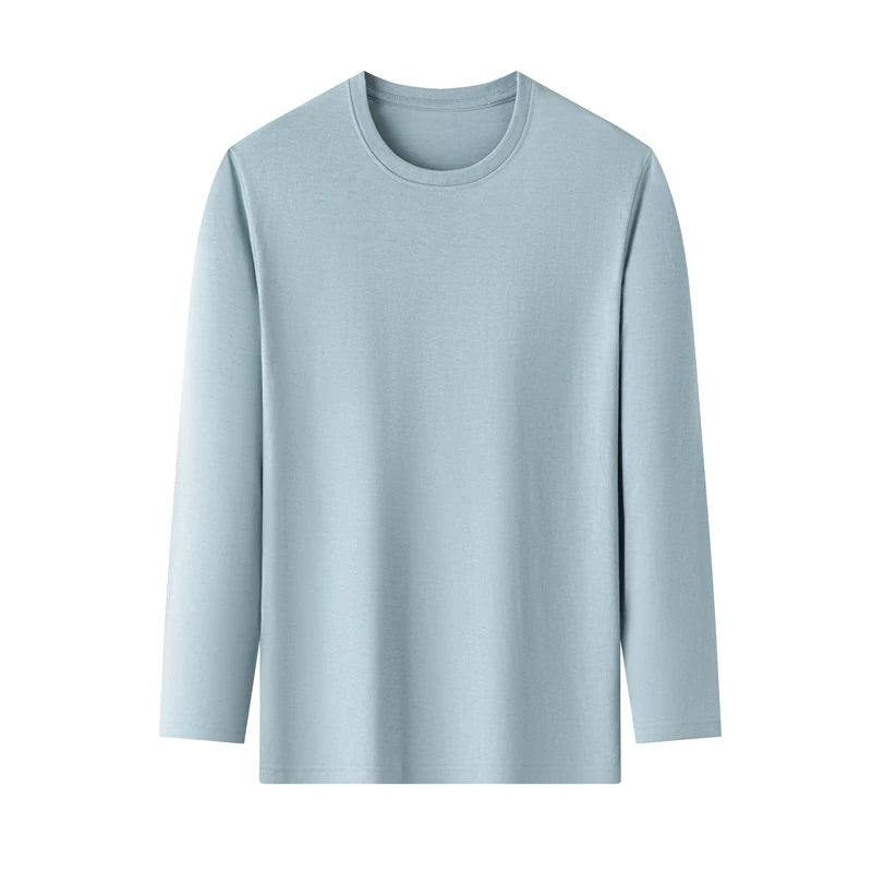 Men's Solid Color Round Neck Cotton Long Sleeve Tee — Everyday Essential