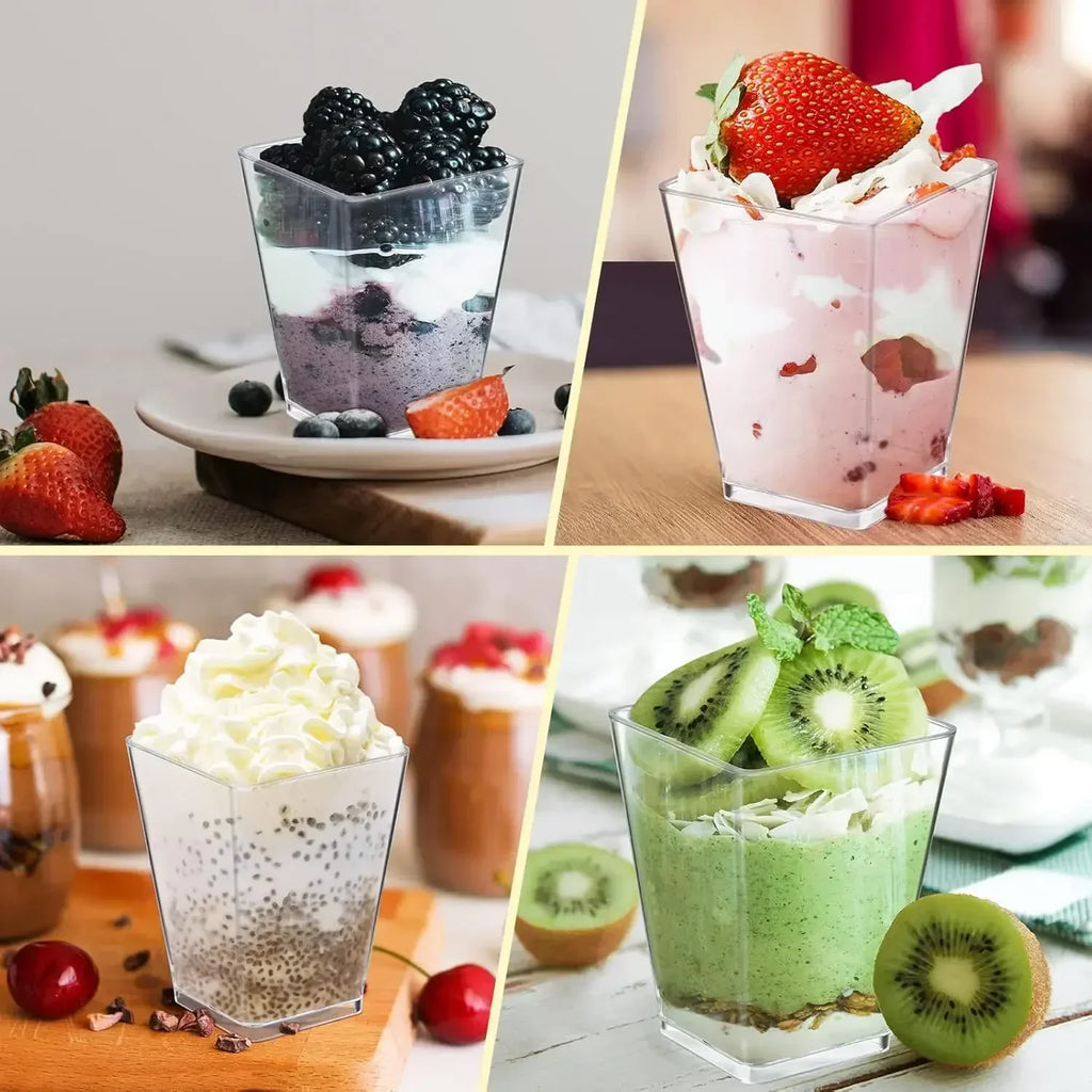 Clear Square Dessert Cups with Spoons