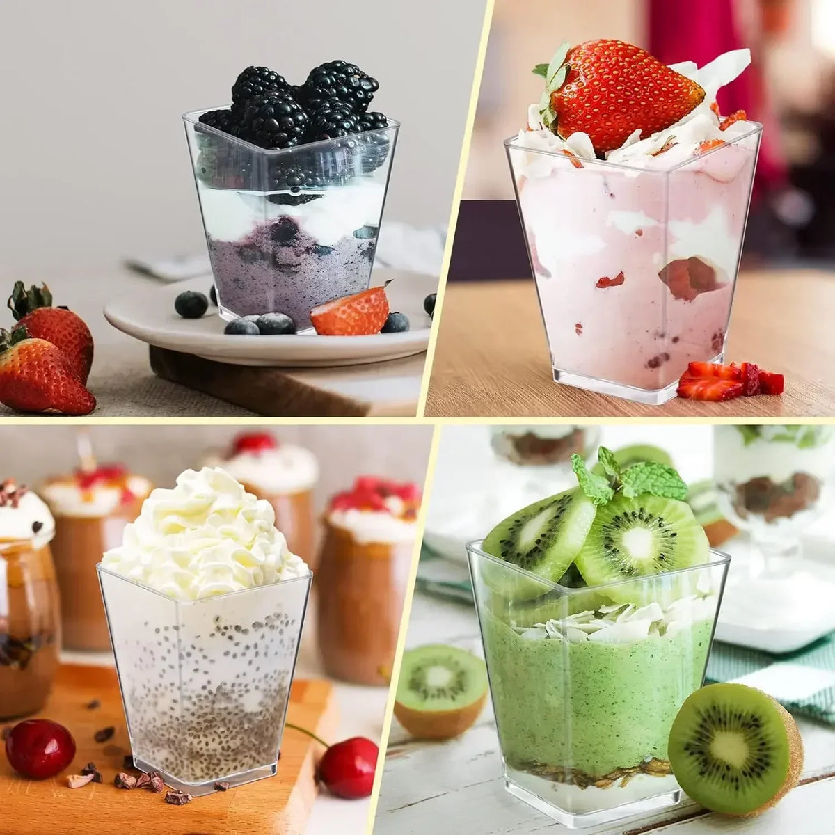Clear Square Dessert Cups with Spoons