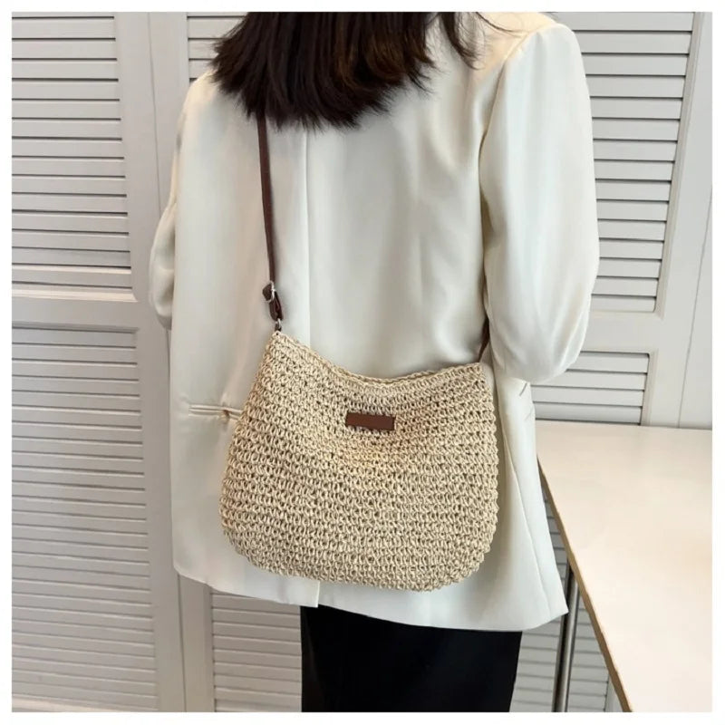 Woven Straw Crossbody Bag – Boho Beach Shoulder Bag for Women