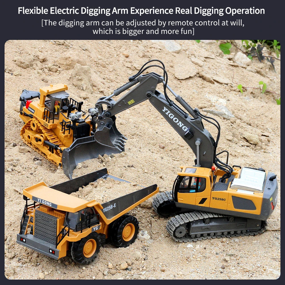 RC Excavator & Construction Toy Set – Remote Control Dump Truck & Bulldozer for Kids