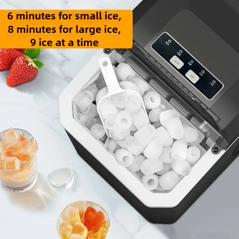 Automatic Mini Electric Ice Cube Maker – 9 Cubes in 6 Min, Portable for Bar, Home, Kitchen & Office