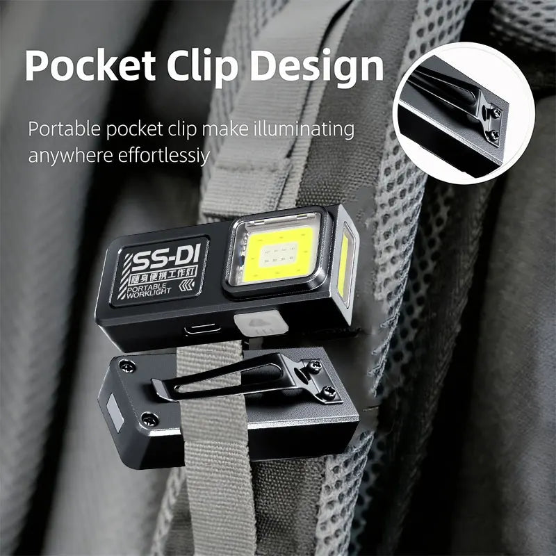 Portable Mini COB LED Flashlight – Rechargeable Waterproof EDC Work Light with Clip & Magnet