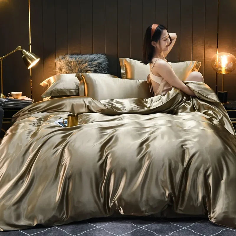 Pure 100% Silk Bedding Set | 4-Piece Luxury Duvet Cover, Bed Sheet & Pillowcases, Solid Plain, Twin to King
